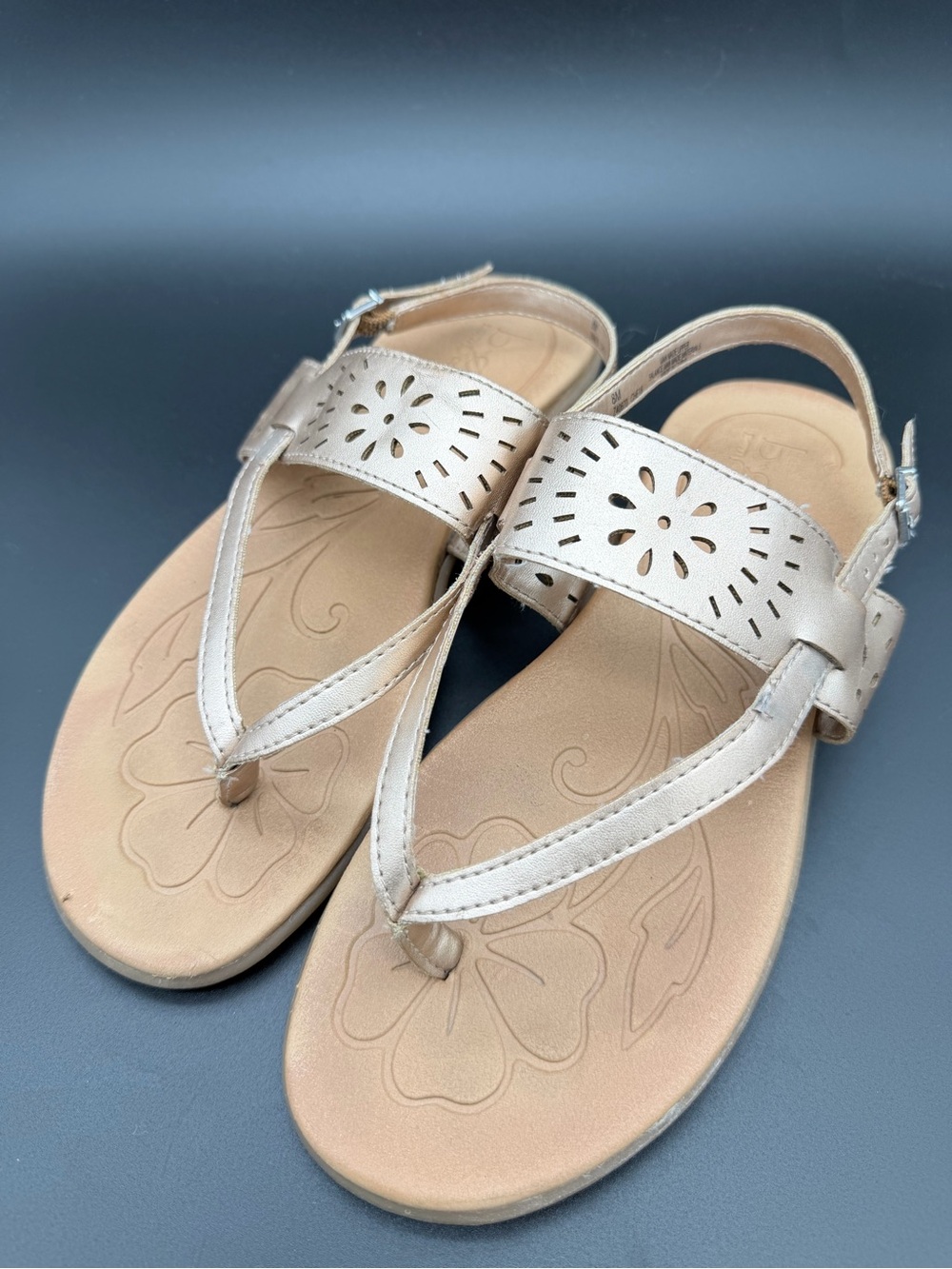B.O.C. Born Concept Gold Metallic Laser-Cut T-Strap Sandals - Size 8M